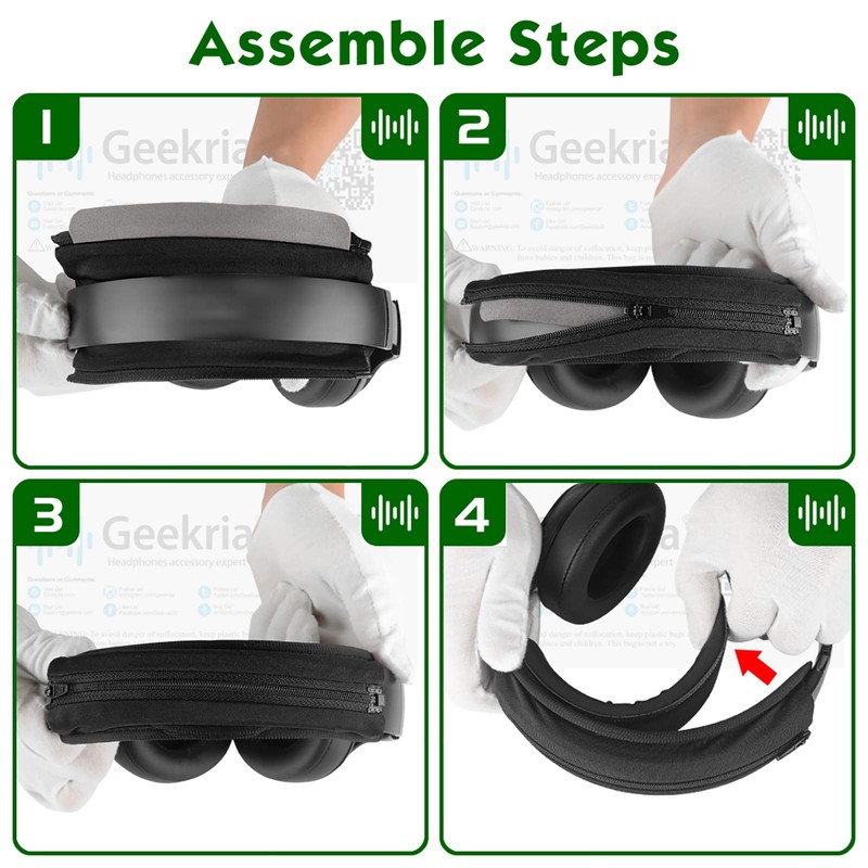 Geekria Hook and Loop Headband Cover + Headband Pad Set/Headband