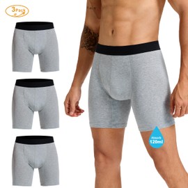 QUAZIA Men's Incontinence Protective Briefs Underwear - 120ml Bladder Leak 3 Pack Leakproof Cotton Washable Reusable Boxer for Men Odor-Control Seamless Comfort Protection Grey XL