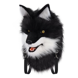 HAOAN Faux Fur Dog Head Masks Portable Backpack Furry Plush Fursuit Animal Mask Shoulder Bag