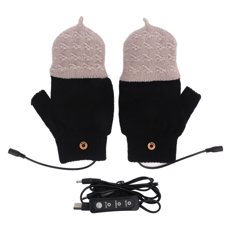Heated Gloves Fingerless Full Finger Adjustable 3 Gear Black Hand