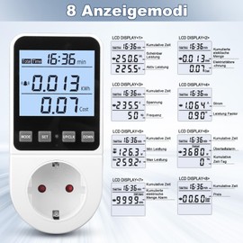Pack of 2 Electricity Meter, 8 Modes, Electricity Meter for Socket, Energy Cost Meter, Power Meter Wattage Meter, Kwh Meter, Energy Meter, Power Meter with Backlight