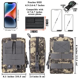 bvya 2 Pack Tactical Molle Pouch Multi-Purpose Compact Waist Pack Water-Resistant Small Utility EDC Pouch with Flag Patch for Molle Backpack, Mini Compass Included