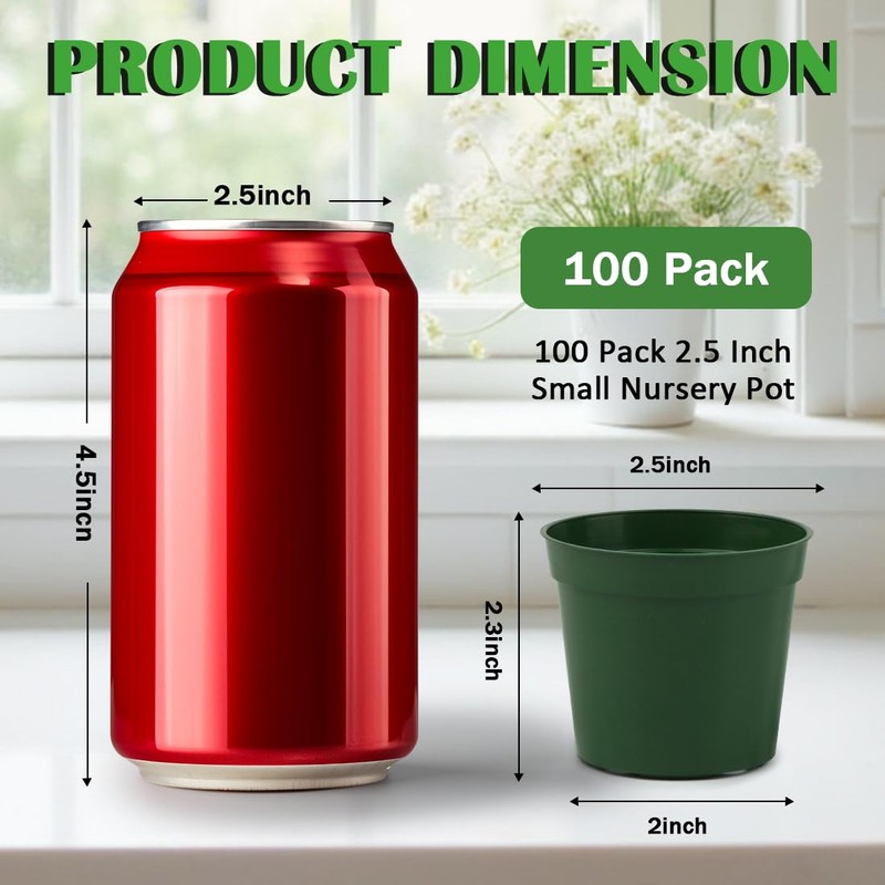 RooTrimmer 100 Pack 2.5 Inch Small Plant Pots, Plastic Nursery