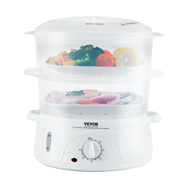 VEVOR Electric Food Steamer, 7.4Qt Electric Vegetable Steamer with 2-Tier Stackable Trays, Food-Grade Food Steamer for Cooking with 60 Min Timer, Auto Shut-Off & Boil Dry Protection (800W)…