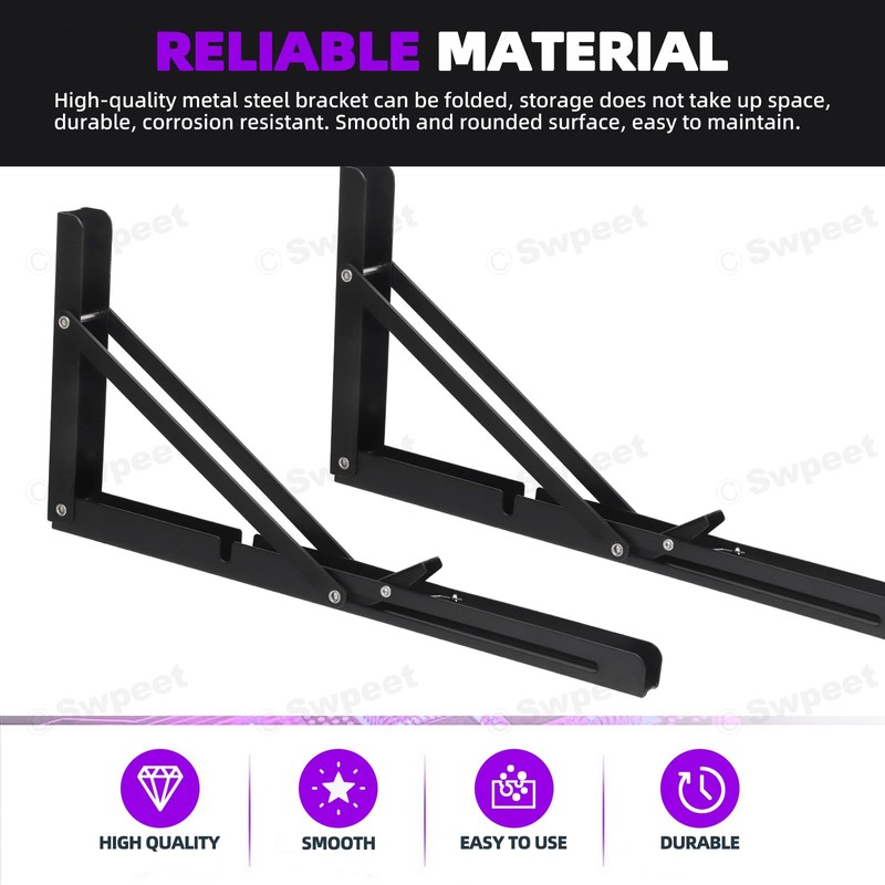 Swpeet 2 Pack 14" Folding Shelf Bracket, Heavy Duty DIY