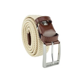 Sergio Tacchini Braided Men's and Women's Belt, Made of Elastic Fabric with Genuine Leather Inserts, Gift Box, beige