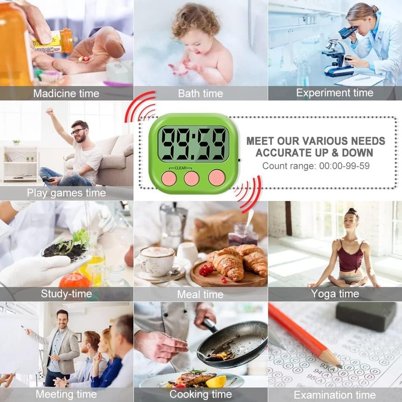 Digital Kitchen Timer with Large LCD and Magnetic Stopwatch. Portable