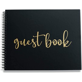 M-Aimee Wedding Guest Book Black Polaroid Album - Hardcover Photo Guestbook - Spiral Hardbound Book w/Gold 10” x 8” - Funeral, Bridal Shower, Baby Shower, Airbnb Registry Sign in (80 Unlined Blank Pages)