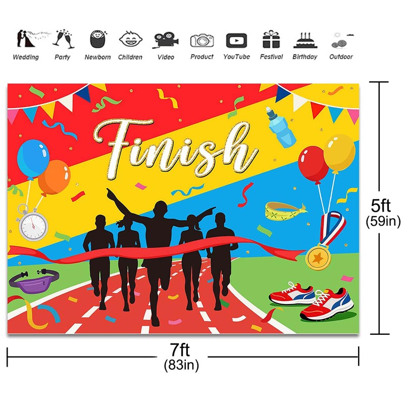 Fitumiw Marathon Finish Backdrop 7x5ft Congratulations Finishing Marathon Decorations Background