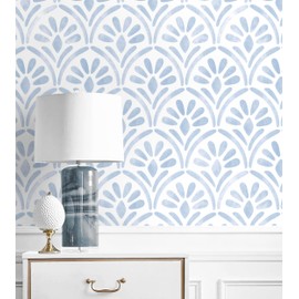 Hopepak Blue Wallpaper Peel and Stick Modern Geometric Sector Contact Paper Boho Watercolor Removable Self-Adhesive Textured Wall Paper for Bedroom Cabinets 17.3"x78.7"