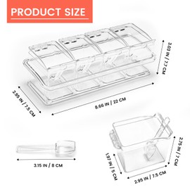 PNDID Clear Seasoning Box, 4 Piece Seasoning Rack Spice Pots, Plastic Storage Container Condiment Jars with Lids and Spoon, Storage Container Spice Jar for Salt Sugar Tea Herbal Coffee Beans