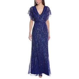 Adrianna Papell Women's Long Beaded Gown, Ultra Blue