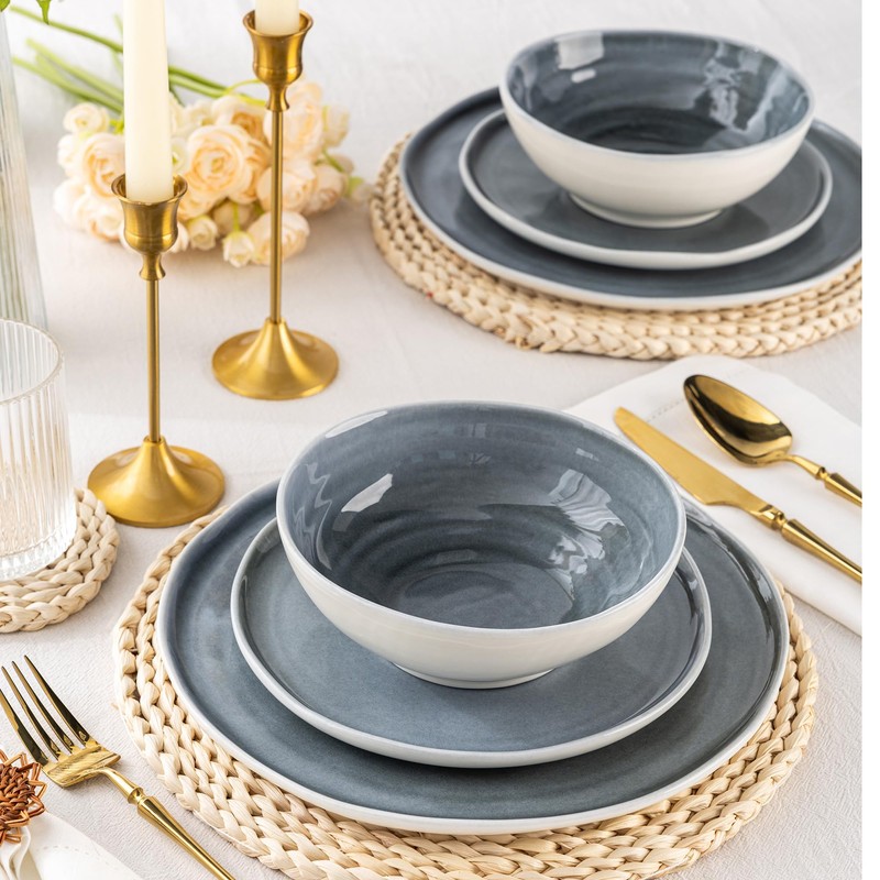 LERATIO Ceramic Dinnerware Sets for 4,Porcelain Plates and Bowls Sets