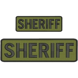 Sheriff Embroidery Patch 3X8 and 2X6 INCHES Hook OD Green. Regular Embroidery Cloth Fabric Sheriff Patch