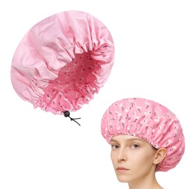 Shower Cap Reusable Shower Caps for Women, Double Layer Waterproof Bath Caps Adjustable Plastic Hat for Shower, Spa, Home Use and Hotel