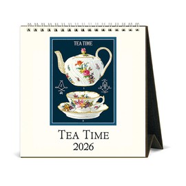 Cavallini 2026 Tea Time Easel Desk Calendar, 6x6.5 Inches, 12 Month Page-A-Month Standing Desk Calendar, Ideal for Tea Lovers, Small and Cute