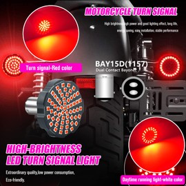 HAISECA 2pcs 1156 LED Rear Turn Signal Lights White,Super Bright 60LEDs 2'' 1156 Motorcycle LED Kits for Motorcycle S oftail Bullet Styled B linker Lamp. (1157/BAY15D Red+Red)