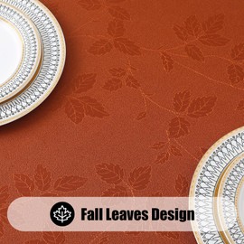 Moosfor Thanksgiving Tablecloth Rectangle 60x84 Inch, Waterproof Fall Leaves Jacquard Table Cloth, Damask Fabric Table Covers for Harvest Parties, and Fall Decor, Rust/Burnt Orange