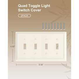 2-Pack Quad Toggle Light Switch Cover Plate, Almond Decorative Switch Plate Covers, Natural Bamboo Fiber 4 Gang Wall Plate for Toggle Light Switch and Rotary Dimmer Switch