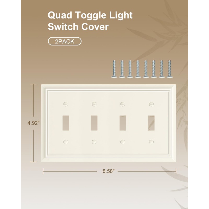2-Pack Quad Toggle Light Switch Cover Plate, Almond Decorative Switch