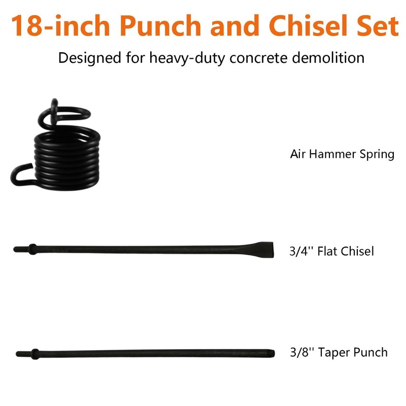 Air Hammer Bits 18''(450mm) Long 2-Piece Set, 3/4'' Air Chisel,
