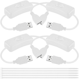 MKBKLLJY 4PCS USB Power Switch Cable USB 2.0 A Male to Female Extension Cord On/Off Adapter with Inline Rocker Switch with Cable Ties for Driving Recorder Small Desk Lamp LED Strip (White)