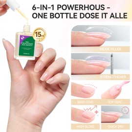 Nail & Toes Polish Strengthener and Growth: Apricot 15ml Gelike EC 6 in 1 Natural Nail Hardener Extra Strong and Growth - Long Lasting Nail Repair for Damaged Nails - For Daily Work Home Salon