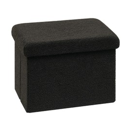 B FSOBEIIALEO Storage Ottoman Cube Small Sherpa Ottoman Foot Rest, Foldable Portable Boucle Ottomans, Faux Teddy Fur, Black 16.5"x12.6"x12.6"