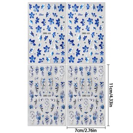 Blue White Petals Nail Stickers Flowers Relief Slider Flower Nail Stickers Spring Summer Flower Nail Sticker Flowers Orchid Lily Nail Sticker Flowers Nail Design Nail Accessories Nail Art