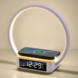 Morwealth LED Bedside Lamp Touch Dimmable with Charging Function, 10 W Wireless Charger Table Lamp Daylight Alarm Clock with Alarm Clock Display, Night Light 3 Levels Brightness for Bedroom Office