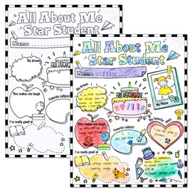 40 Packs All About Me Posters, Star Student of the Week School Poster for Self-Introduction,Elementary Kindergarten Preschool Posters for School Classroom Decor (13.4 X 10.2 Inches)