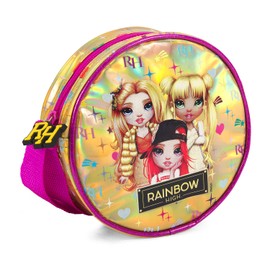 PERLETTI Rainbow High Shoulder Bag for Girls 3 4 5 6 Years - Small Capes with Rainbow Dolls - Round Handbag for Travel Leisure Nursery - Children's Bag Purple and Gold - 17 x 17 x 6 cm, gold