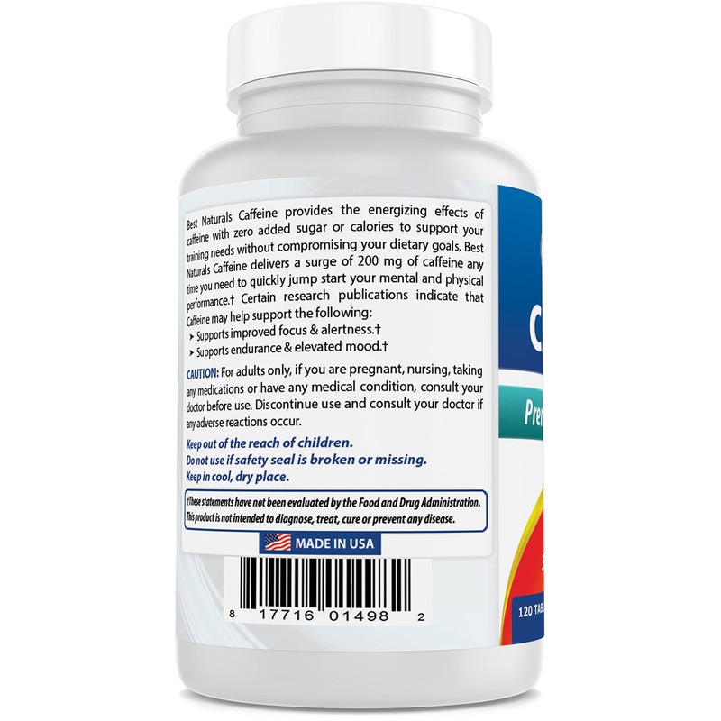Best Naturals 3 Pack Caffeine Pills 200mg Tablets - Non