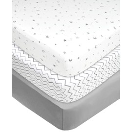 American Baby Company 3 Pack 100% Natural Cotton Fitted Crib Sheets 52" x 28" - Soft, Breathable, Hypoallergenic & Gentle Toddler Bed Sheets, Grey Star/Zigzag, Neutral for Boys & Girls