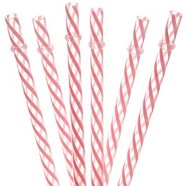 Dakoufish BPA Free 12 Piece 9 Inch Reusable Plastic Thick Drinking Straws for Mason Jar Yeti Rambler Clear Stripe（9inch，Pink）