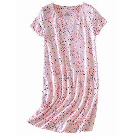 PNAEONG 3 Pack Women's Cotton Nightgown Gifts For Women Short Sleeves Shirt Casual Print Sleepdress SY003-Pink+Star+Coffee-XL