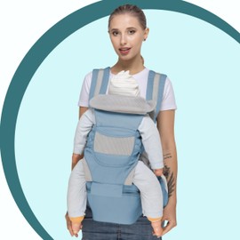 Retoo Babytrage, Ergonomische Babytrage für Neugeborene mit verstellbarem Steg, Flexibles Tragesystem, 3 Trage Positionen für Babys & Kleinkinder 3 – 18 Monaten Baby-Bauchtrage (Blau/Grau)