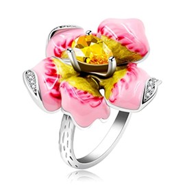 Uloveido Fashion Pink Enamel Peony Flower Ring for Women Girls Mother Spring Summer Birthday Gift Y1596, Non-precious metal, Cubic Zirconia
