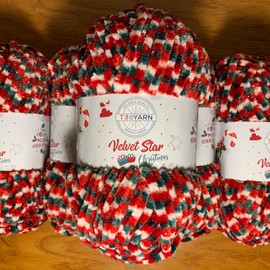Troyarn Velvet Star (3- Skeins Pack) Silvery Glitter Chenille Baby Blanket Yarn Amigurumi Yarn for Crocheting and Knitting Super Bulky 3x100 gr (3x120 yds) (10450 - Christmas, 3 Skein)