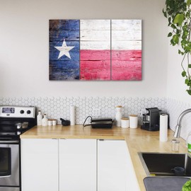 Texas Flag Canvas Wall Art Decor - 3 Piece Set, Large Decorative Multi Panel Split Prints - Lone Star Texas State Flag Art, Rustic Wood Look for Living Room, Kitchen, Bedroom, Office & Home Decor Gift
