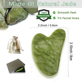 Gua Sha Facial Tool - 2Pcs Natural Jade Guasha Stone for Face and Body Anti-aging Firming, Gua Sha Massage Tool with 2 Boxes & 2 Bags (Jade Green)