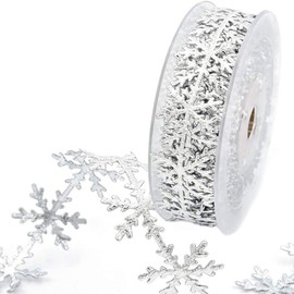 ANCLLO Silver Glitter Snowflake Ribbon with Silver Sequins Decorative Ribbon for Christmas Decoration Festive Events Embossed Ribbon 2.5cm x 10m (Silver)