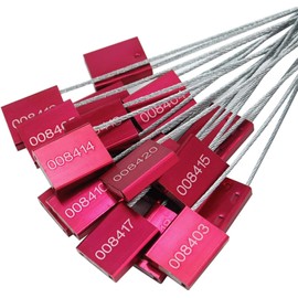 10pcs Numbered Security Steel Cable Seals, Metal Container Seals Aluminum Pull Tight Adjustable Cable, Shipping Label Metal Tags, for Logistics, Truck, Trailer, Cargo Shipping (Red, 10pcs)