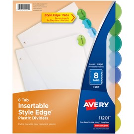 Avery Insertable Style Edge Plastic Dividers for 3 Ring Binders, 8-Tab Set, Multicolor, 1 Set (11201)