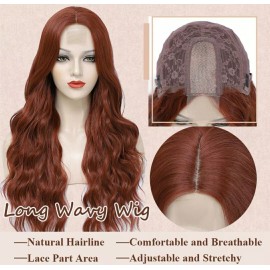 Unbranded Long HD Transparent Lace Front Wig Auburn Red Red Blonde Human Hair Wavy Curls