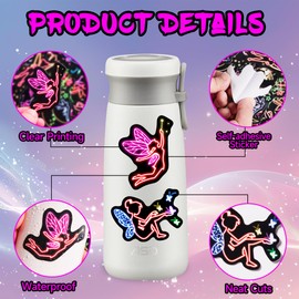 52 Pcs Cute Fairy Stickers for Kids Glow in The Dark, Waterproof Sticker for Water Bottle, Vinyl Laptop Decals for Teens Girls Boys, Students Classroom Prizes Sticker Pack