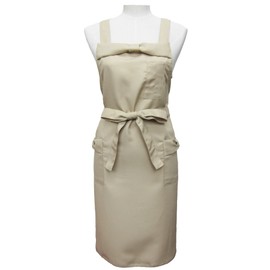 TO186 Cute Stylish Women's Ribbon Apron Beige, beige