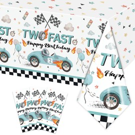 Rejoice Bunny 3PCS Two Fast Tablecloths for Kids Boys 2nd Birthday Party Decorations Two Fast Two Curious Racing Car Bday Table Cover Disposable Plastic Party Table Cloth -54x108in, 3RZAZls2ssc-003