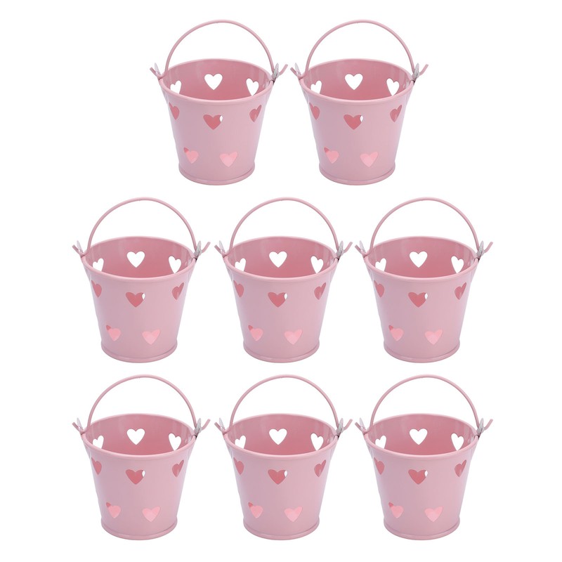 12pcs Mini Metal Bucket Hollow Heart Shaped Bucket with Handle