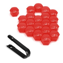KUQUTIDY 20PCS Lug Nut Covers, 21mm Wheel Center Lug Nut Bolt Cover Caps with Removal Tool, Hexagonal Wheel Hub Lug Hole Plugs Dust Protective Cover, Tire Rim Bolt Decorative Caps for Most Car (Red)